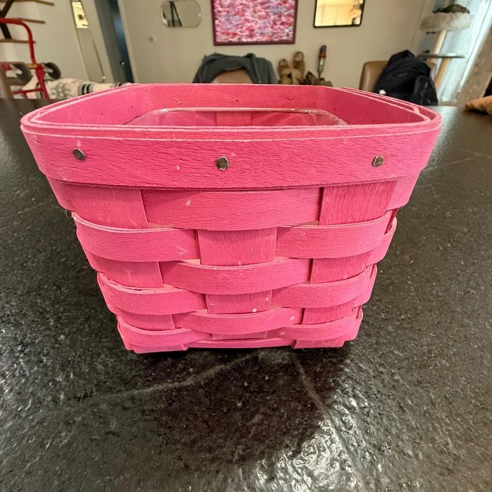 Longaberger Summer Brights 2010 Teaspoon Basket Pink w/ Plastic Liner